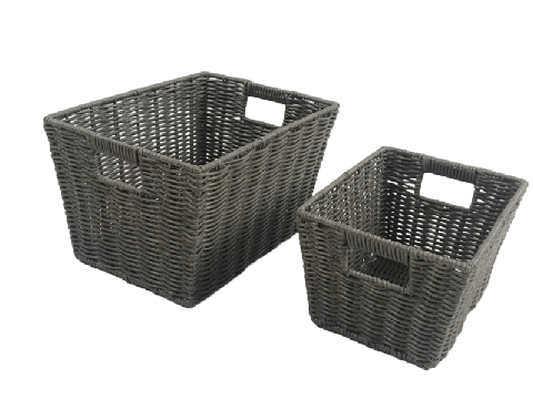 Professional-grade Rectangular PE Rattan Tapered Storage Baskets with Cut-out Handles